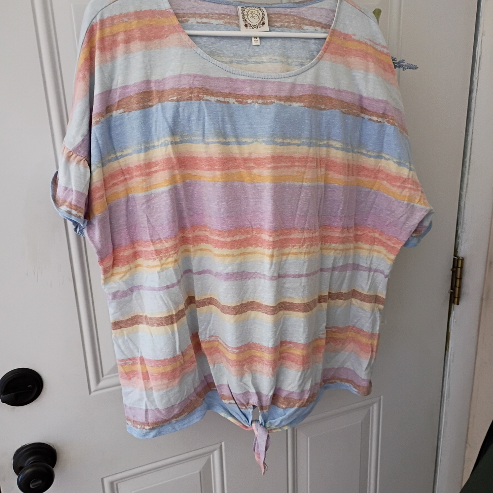 Pastel Striped Short Sleeve Women's Top